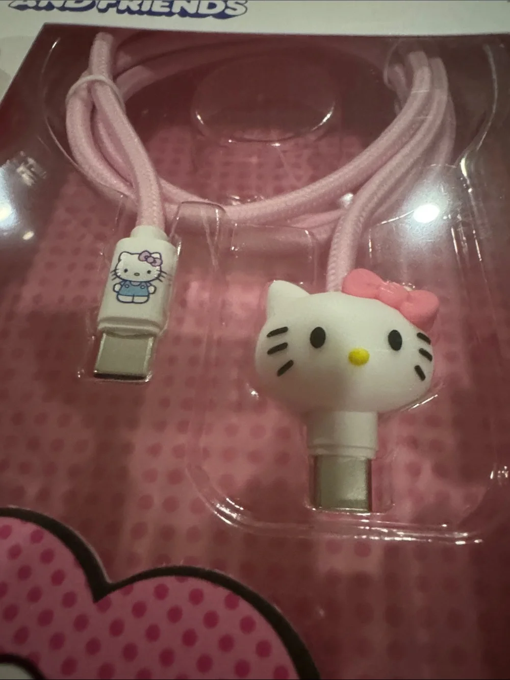 Hello Kitty Pink Type-C to Type-C Charging Cable with Character Cable Bite